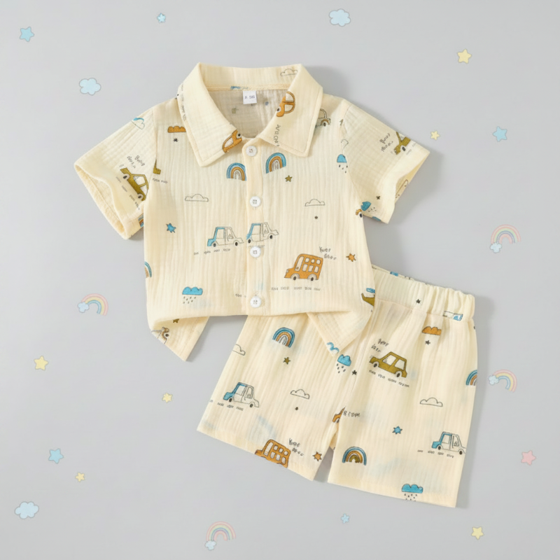 Dinosaur & Car Print Outfit – Grintoso e giocoso – Set di abbigliamento estivo