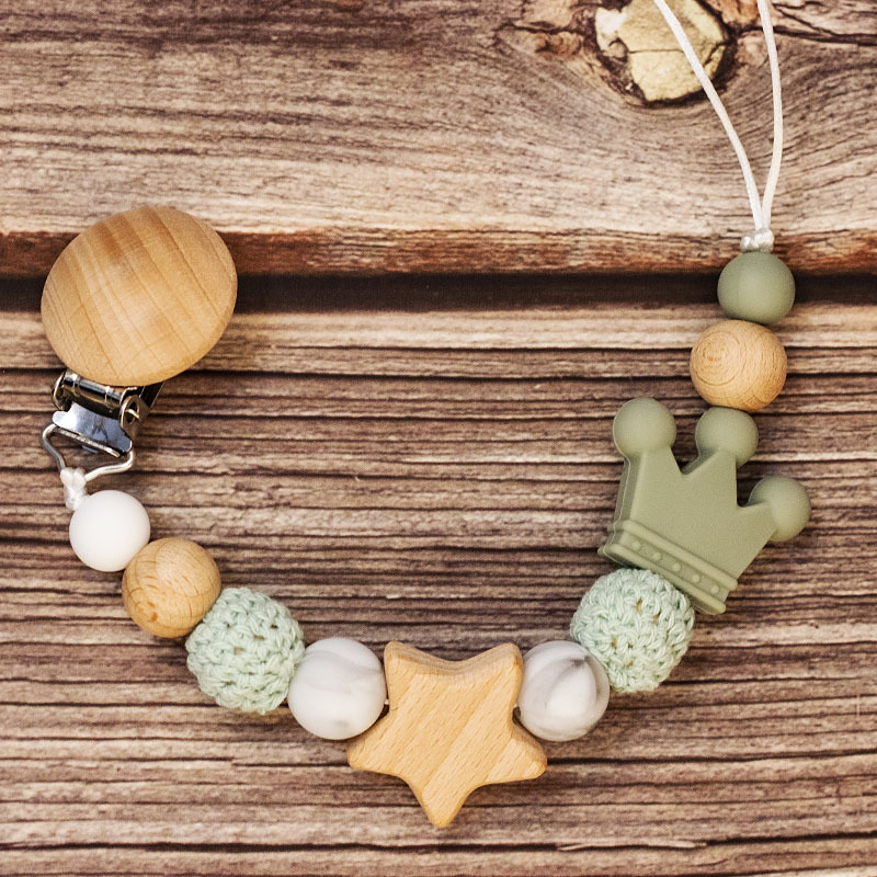 Baby Pacifier Holder – Con nome – Perline personalizzate in legno e silicone