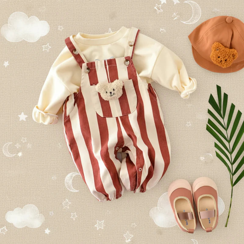 Striped Overall Romper – Morbido e confortevole – Tuta per bambini