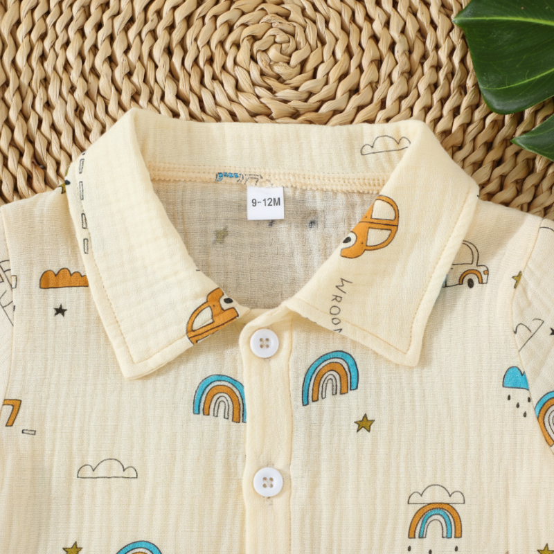 Dinosaur & Car Print Outfit – Grintoso e giocoso – Set di abbigliamento estivo