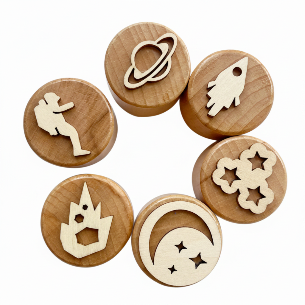 WoodStamp – Montessori & Creatività – 6 timbri in legno per plastilina