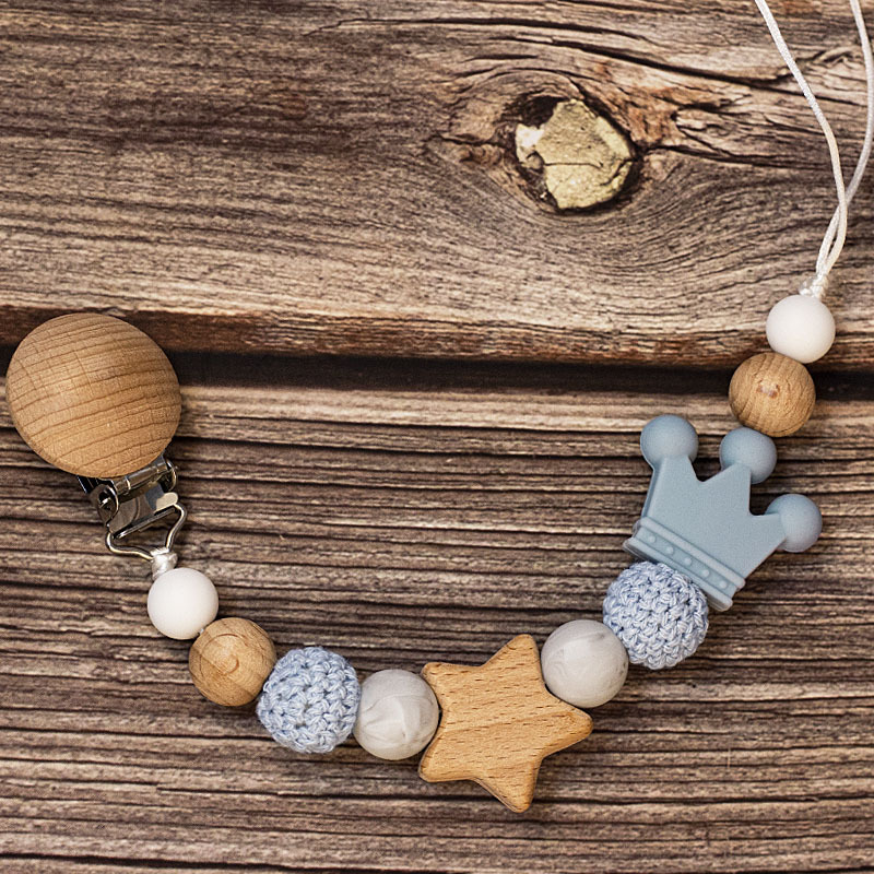 Baby Pacifier Holder – Con nome – Perline personalizzate in legno e silicone