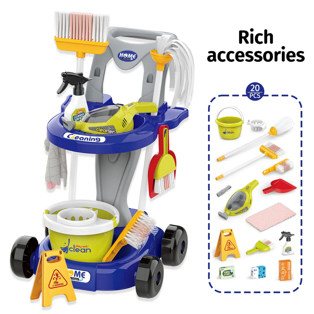 CleanPlay – Istruttivo e divertente – Carrello per la pulizia dei giocattoli