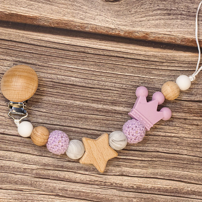 Baby Pacifier Holder – Con nome – Perline personalizzate in legno e silicone