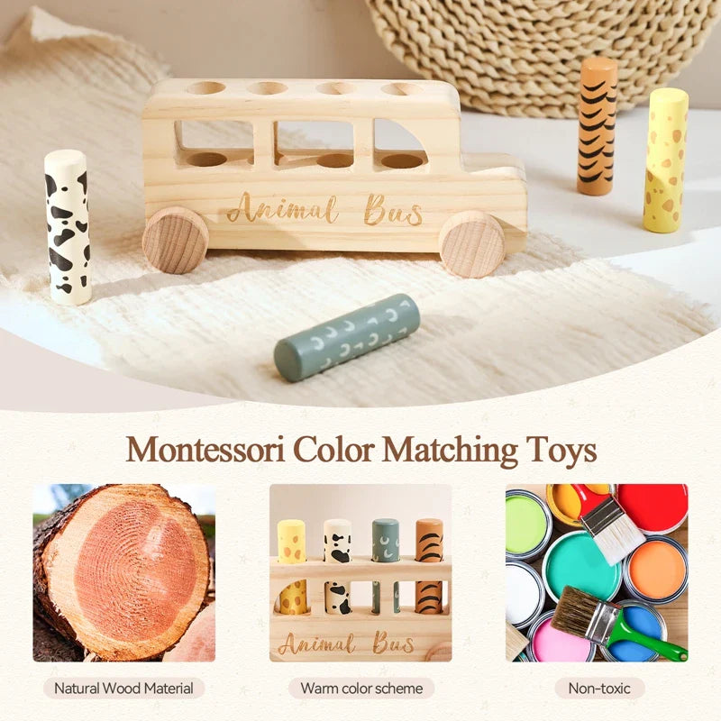 PressBus – Montessori & Educativo – Autobus giocattolo in legno con stampa