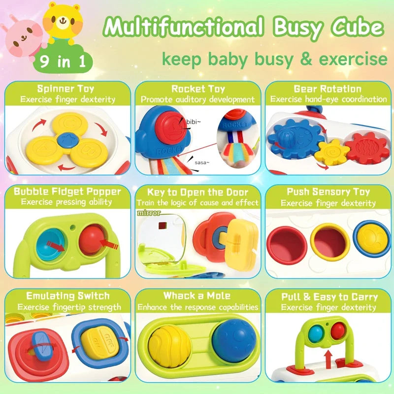 BusyCube – Intelligente e divertente – Cubo Montessori Fidget 10 in 1