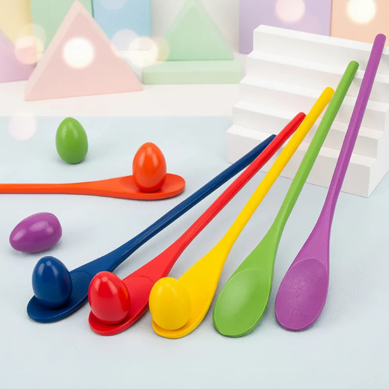 Wooden Egg Spoon Game – Motricità e apprendimento – Gioco di equilibrio "Corsa delle uova"