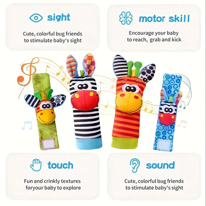 Wrist Rattle and Socks – Motricità e gioco – Sonagli per neonati (set da 4)