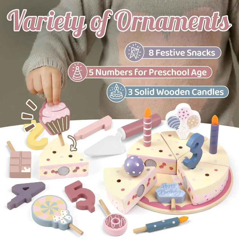 Wooden Cake Cutting Toy – Creatività e giochi di ruolo – Torta di compleanno in legno