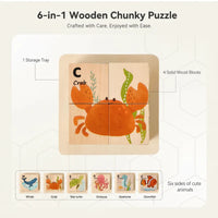 Thumbnail for WoodMind – Creativo e didattico – Puzzle in legno 6 in 1 con animali Montessori