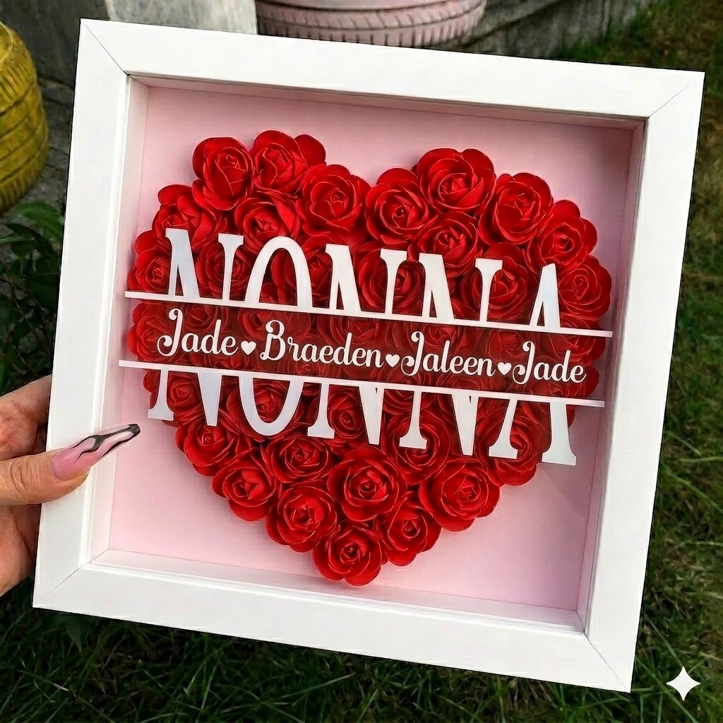 Personalized Rose Shadow Box – Regalo unico per la Festa della Mamma – Scatola con rose personalizzate
