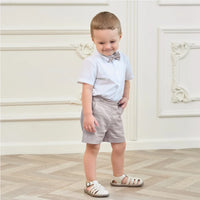 Thumbnail for LittleDandy – Classico ed elegante – Pantaloncini in cotone con bretelle, fiocco e camicia