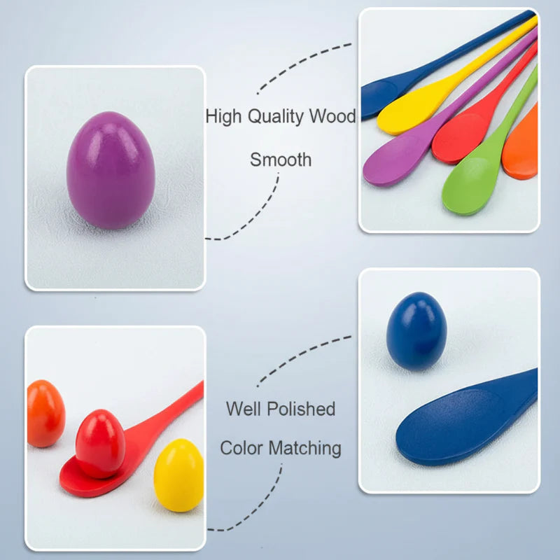 Wooden Egg Spoon Game – Motricità e apprendimento – Gioco di equilibrio "Corsa delle uova"