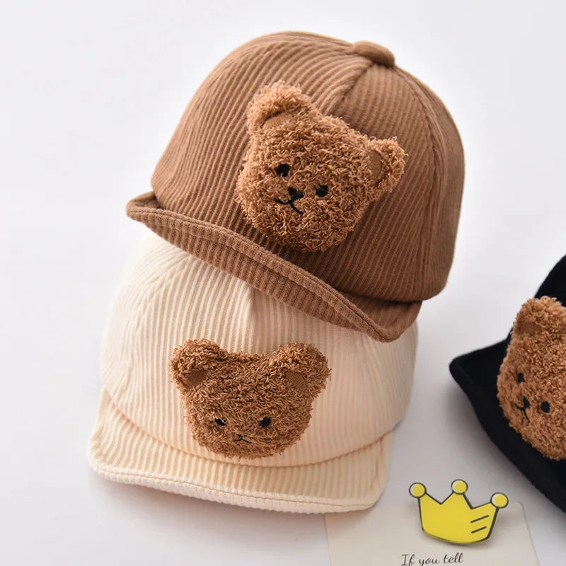 Mini Fashion - Robusto e carino - Cappellino da bambino in velluto a coste con orsetto