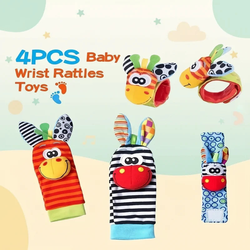 Wrist Rattle and Socks – Motricità e gioco – Sonagli per neonati (set da 4)