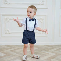 Thumbnail for LittleDandy – Classico ed elegante – Pantaloncini in cotone con bretelle, fiocco e camicia
