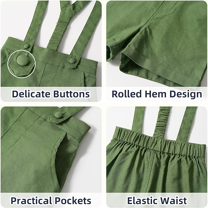 LittleDandy – Classico ed elegante – Pantaloncini in cotone con bretelle, fiocco e camicia