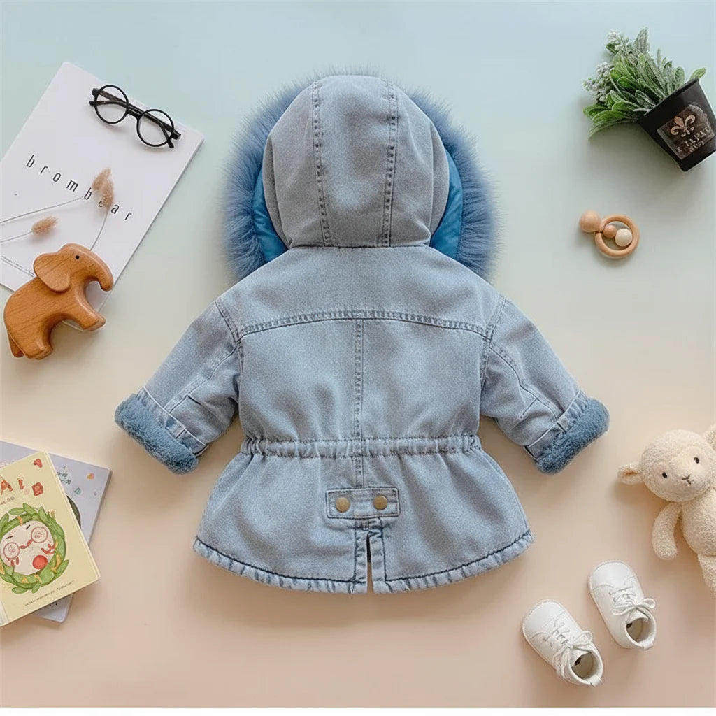 FurDream – Denim Look – Cappotto invernale con cappuccio