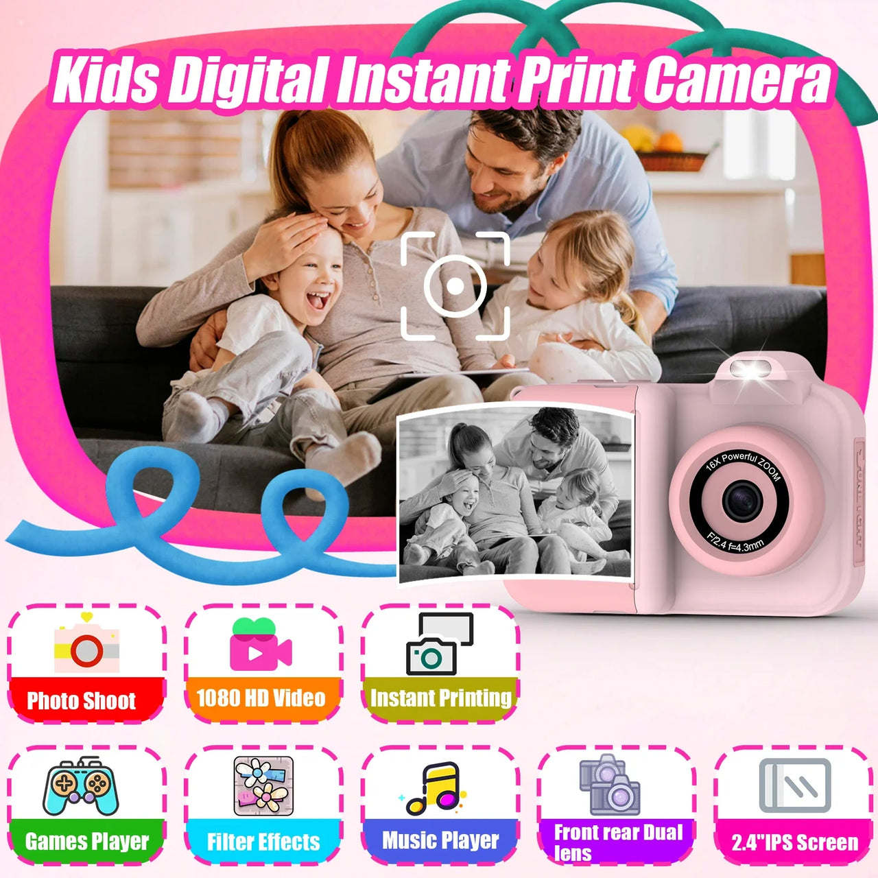 Instant Print Camera – Creativo e interattivo – Fotocamera istantanea per bambini