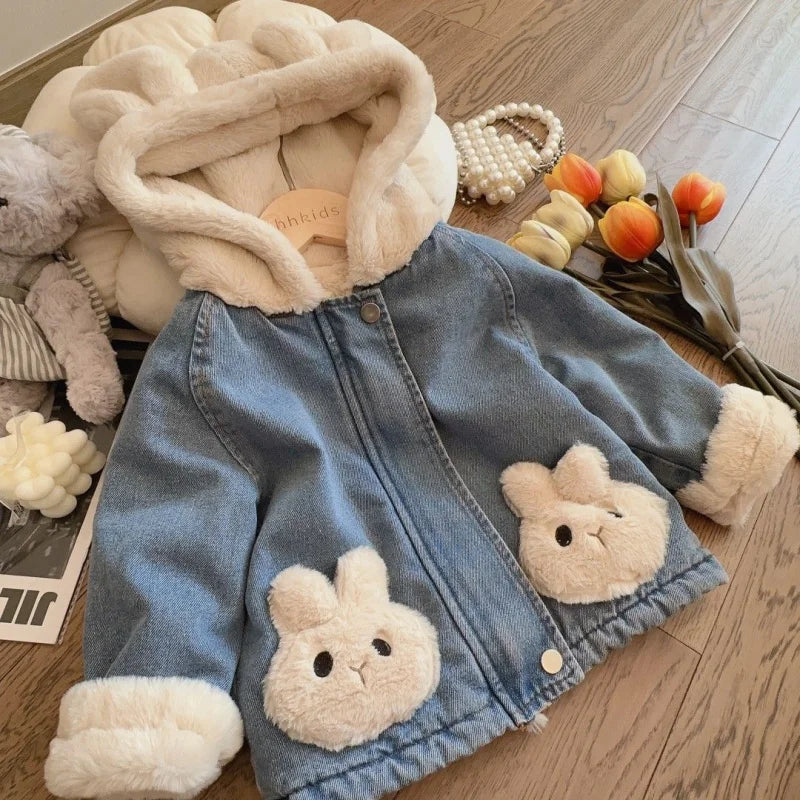 Girls Bunny Denim Coat – Caldo e confortevole – Giacca per bambini