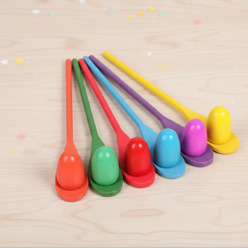 Wooden Egg Spoon Game – Motricità e apprendimento – Gioco di equilibrio "Corsa delle uova"
