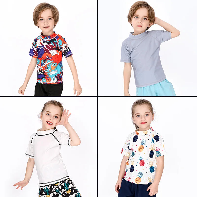SunnyGuard – Estivo e protettivo – Maglietta da bagno anti-UV a maniche corte per bambini