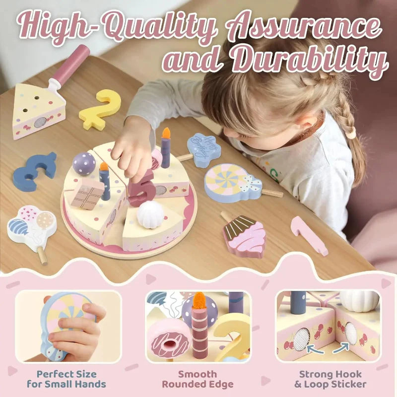 Wooden Cake Cutting Toy – Creatività e giochi di ruolo – Torta di compleanno in legno