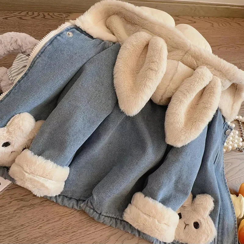 Girls Bunny Denim Coat – Caldo e confortevole – Giacca per bambini