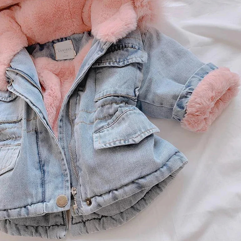 FurDream – Denim Look – Cappotto invernale con cappuccio