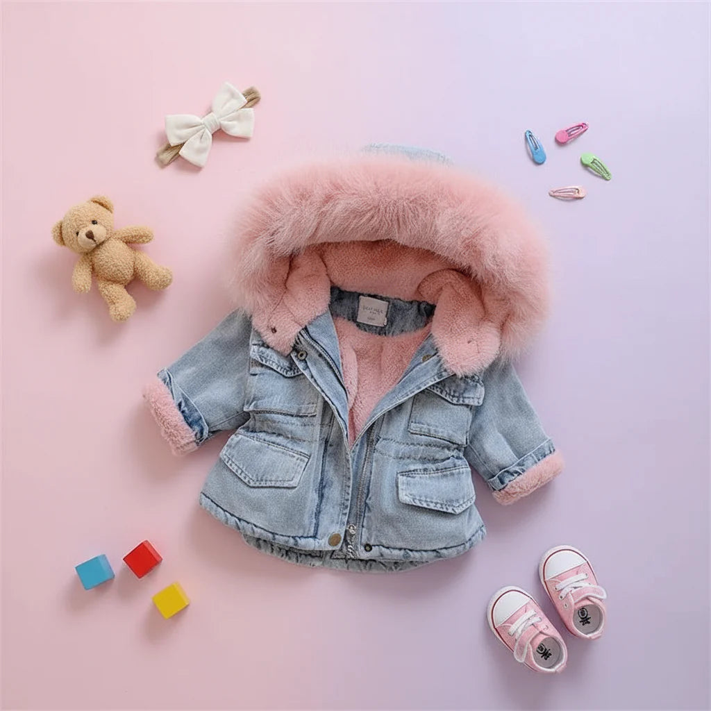 FurDream – Denim Look – Cappotto invernale con cappuccio