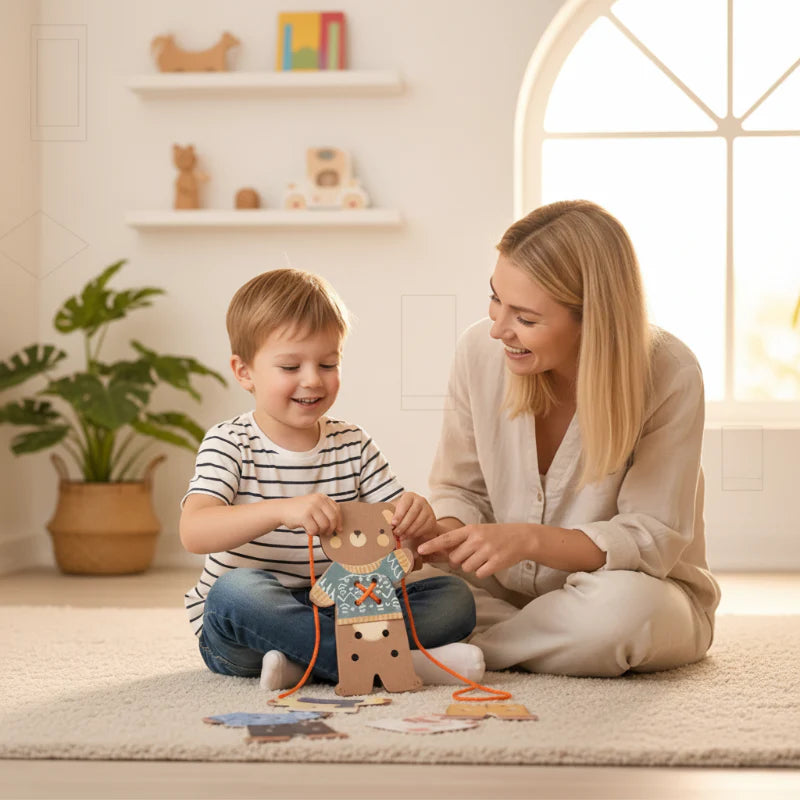 ThreadBear – Carino ed educativo – Giocattolo da infilare Montessori Orso