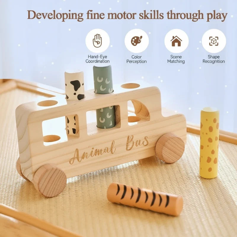 PressBus – Montessori & Educativo – Autobus giocattolo in legno con stampa