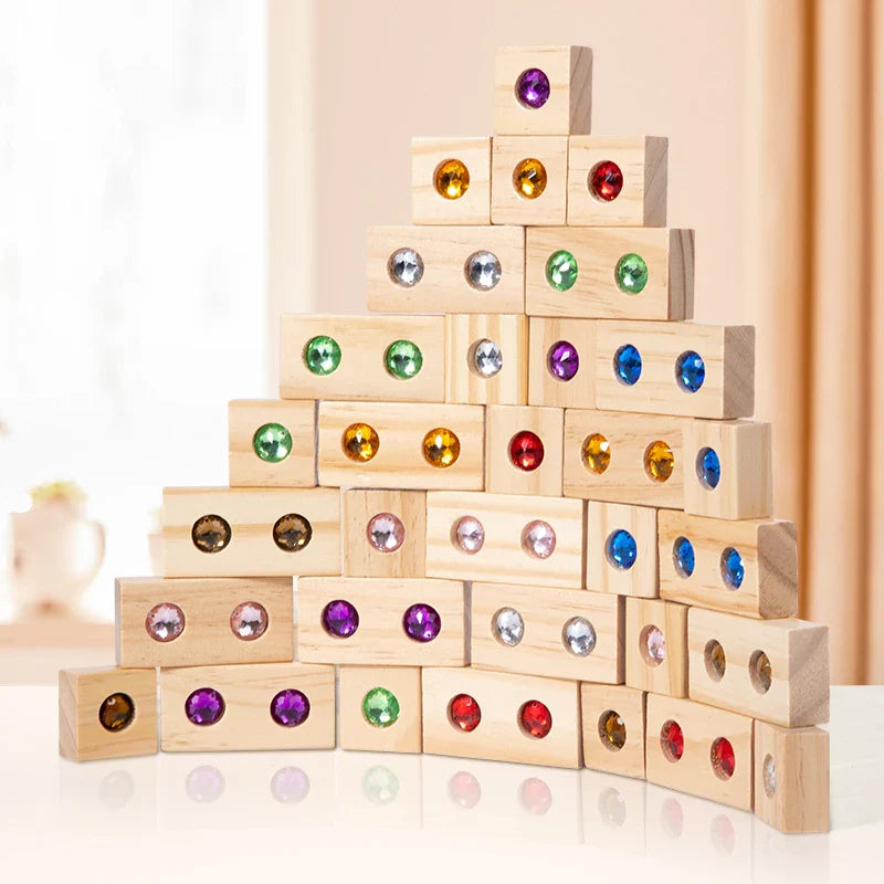 Rainbow Gem Stacking Blocks – Creativo e didattico – Set di blocchi da impilare in legno