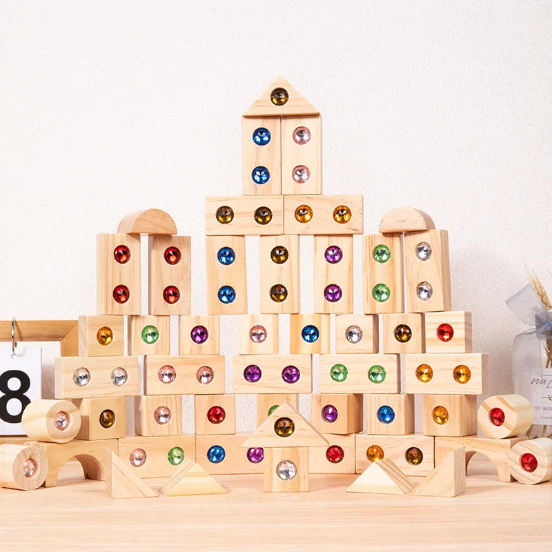 Rainbow Gem Stacking Blocks – Creativo e didattico – Set di blocchi da impilare in legno