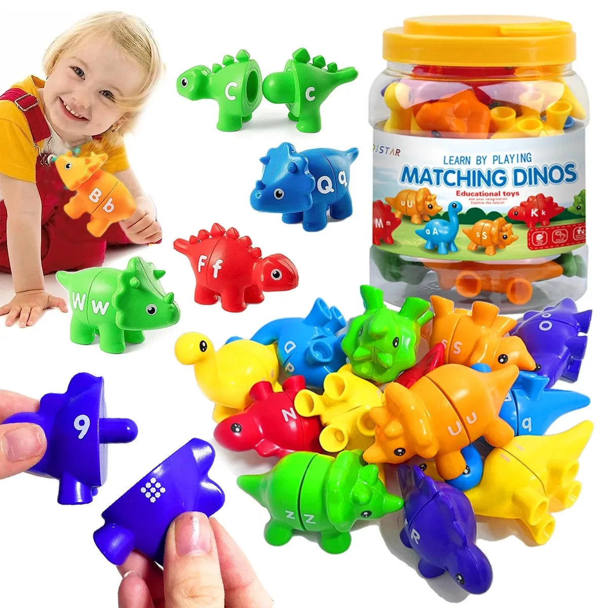 Matching Dino's – Divertente e istruttivo - Gioco dei numeri e dell'alfabeto di Dino