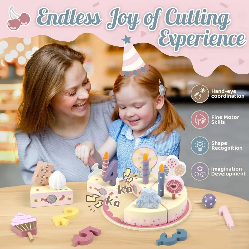 Wooden Cake Cutting Toy – Creatività e giochi di ruolo – Torta di compleanno in legno