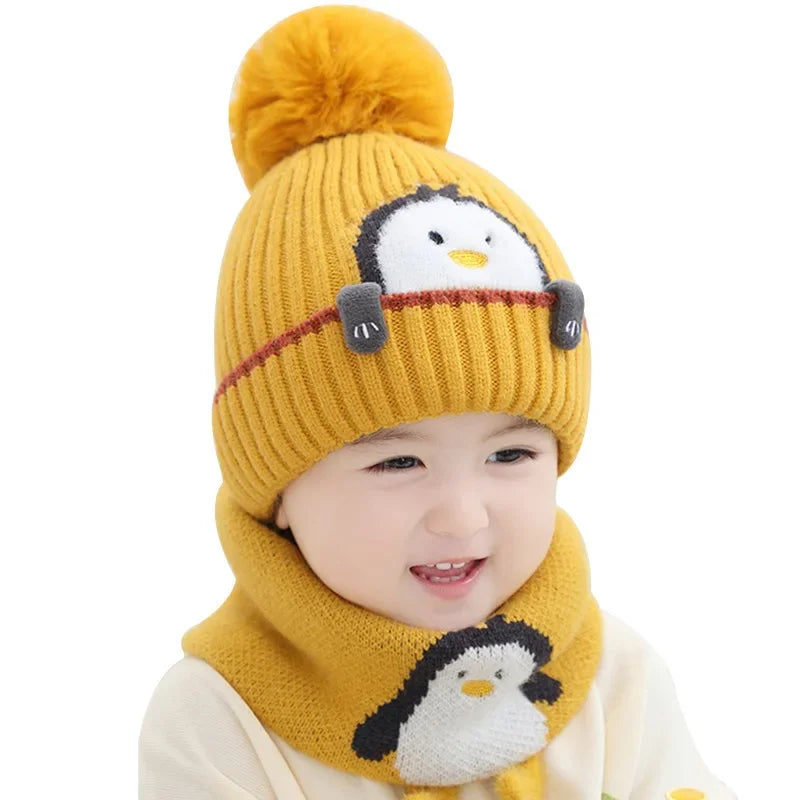 Mini Fashion™ - Design fantasia pinguino - Cuffia e sciarpa per bambini