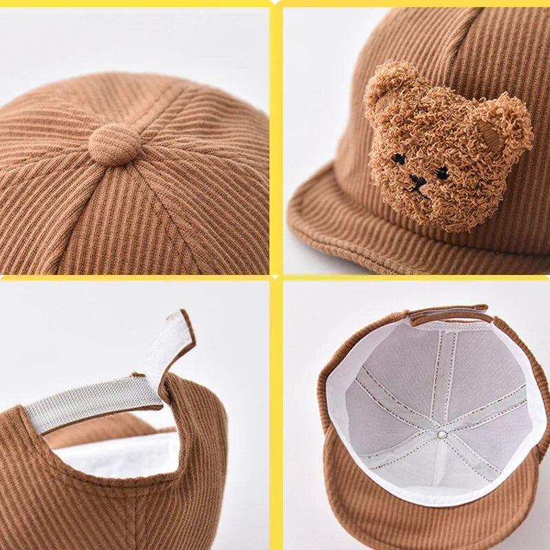 Mini Fashion - Robusto e carino - Cappellino da bambino in velluto a coste con orsetto