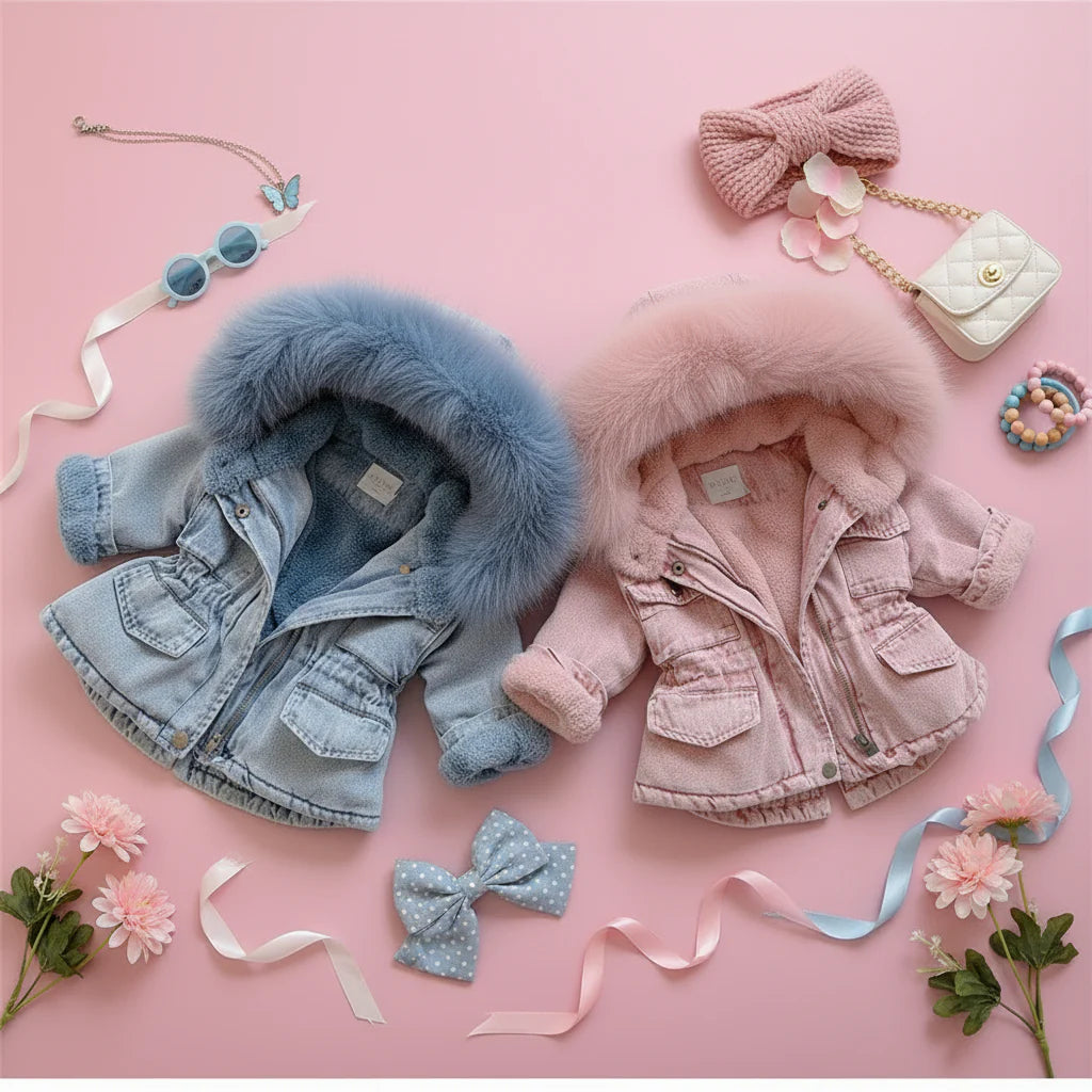 FurDream – Denim Look – Cappotto invernale con cappuccio