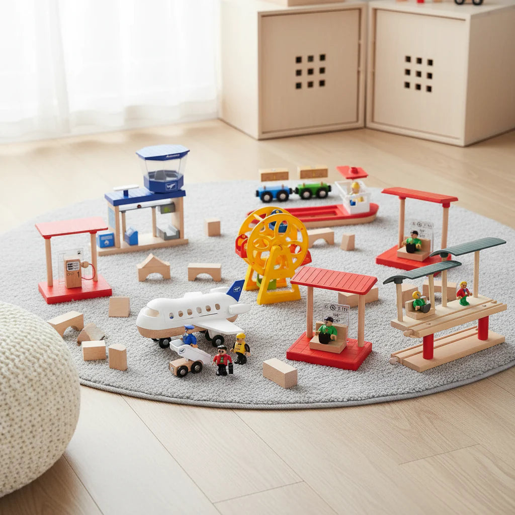 Woods – Elegante ed educativo – Set da gioco in legno dedicato al trasporto pubblico