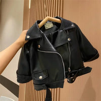 Thumbnail for Girls Leather Jacket – Grintoso ed elegante – Giacca da bambino in pelle