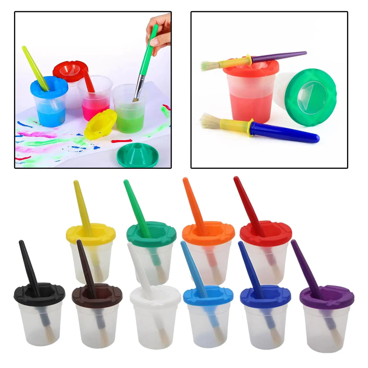 Anti-Spill Paint Cups™ - Pittura senza problemi - Tazze da pittura per bambini con coperchio e pennello