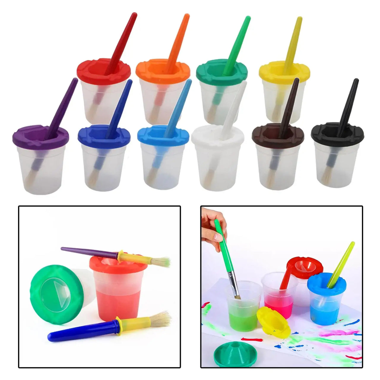 Anti-Spill Paint Cups™ - Pittura senza problemi - Tazze da pittura per bambini con coperchio e pennello