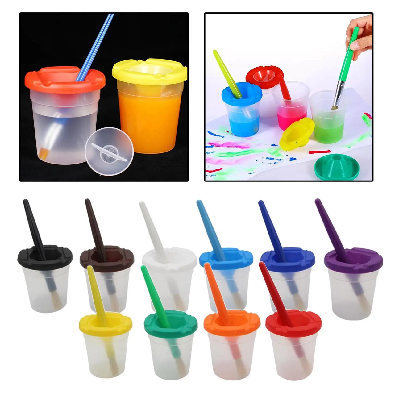 Anti-Spill Paint Cups™ - Pittura senza problemi - Tazze da pittura per bambini con coperchio e pennello