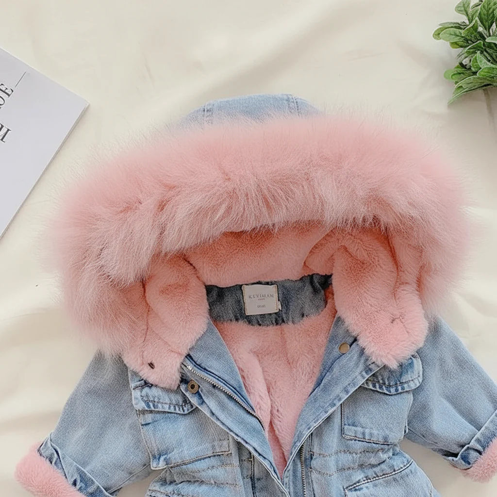 FurDream – Denim Look – Cappotto invernale con cappuccio