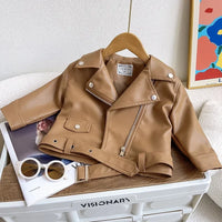 Thumbnail for Girls Leather Jacket – Grintoso ed elegante – Giacca da bambino in pelle