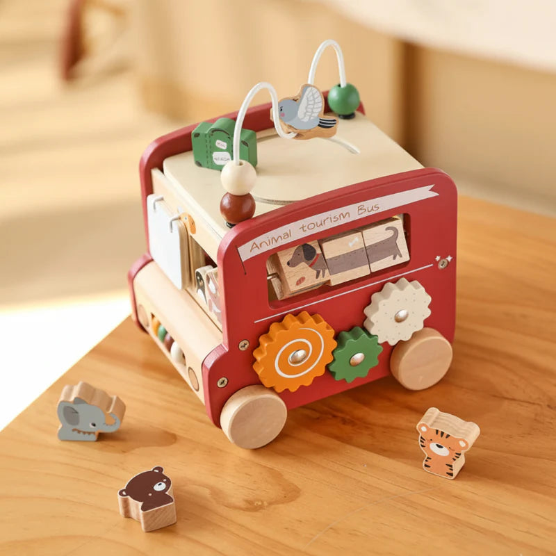 BusyRide – Educativo e versatile – Bus delle attività Montessori in legno