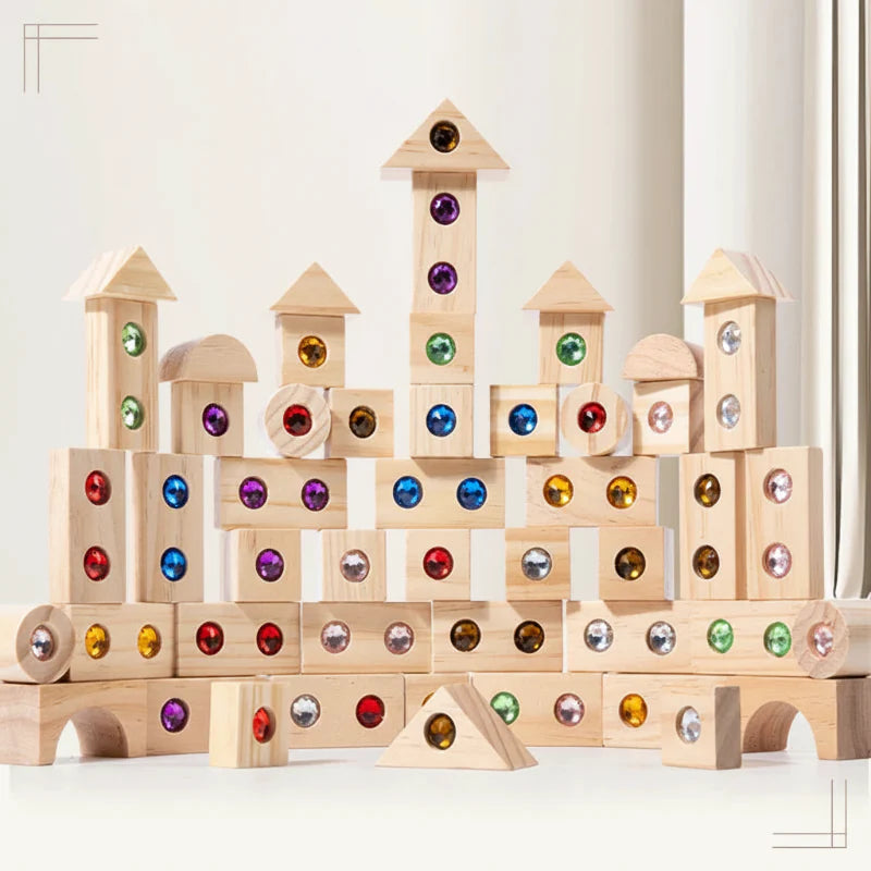 Rainbow Gem Stacking Blocks – Creativo e didattico – Set di blocchi da impilare in legno