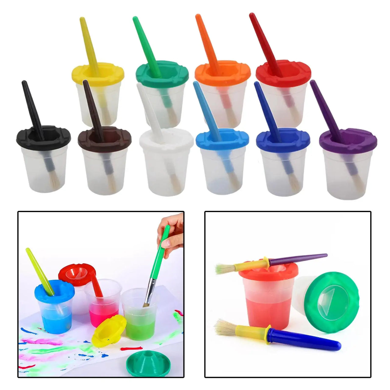 Anti-Spill Paint Cups™ - Pittura senza problemi - Tazze da pittura per bambini con coperchio e pennello