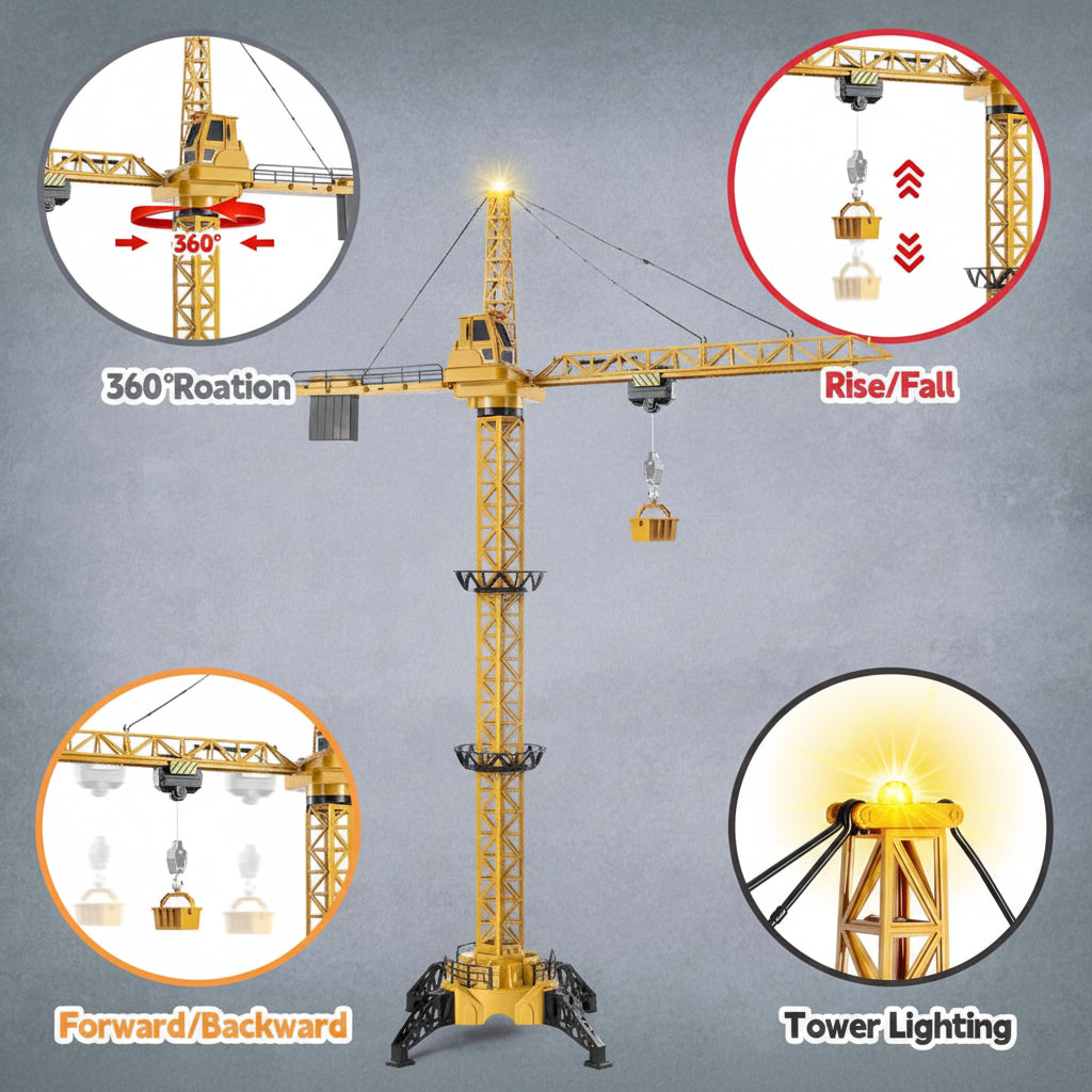 CranePro – Interattivo e realistico – Giocattolo: gru a torre telecomandata